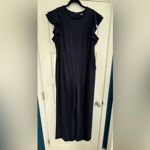 Chaps Navy Ruffle-Sleeve Jumpsuit